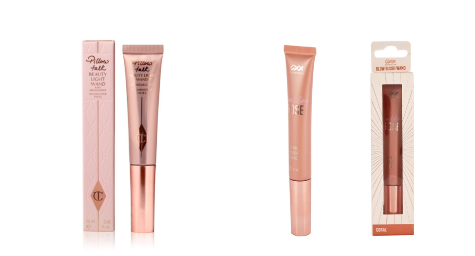 $60 Charlotte Tilbury Beauty Light Wand v $8 Blush Wand from Kmart. Photo: Charlotte Tilbury/Kmart