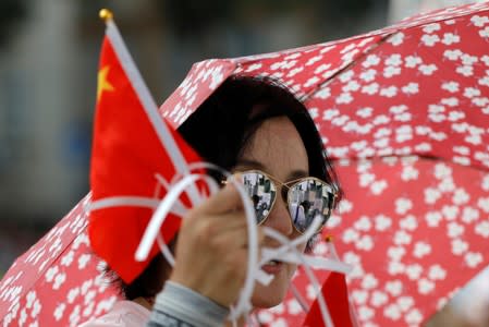 Demonstration outside Radio Television Hong Kong Broadcasting House headquarters in Hong Kong