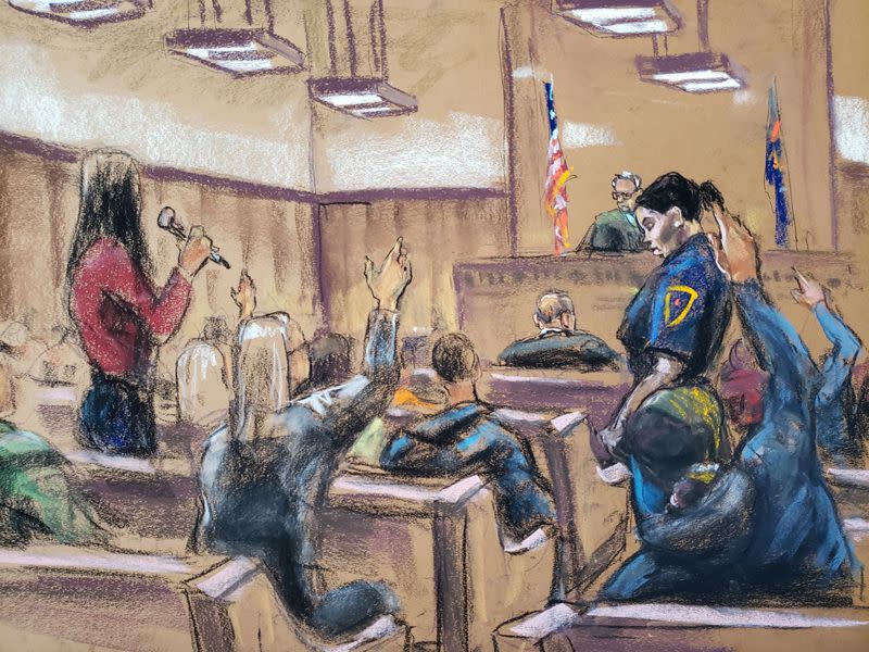 Potential jurors raise their hands and explain why they can't serve on the jury of film producer's Harvey Weinstein sexual assault trial