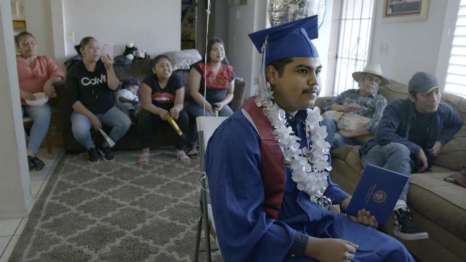 Denilson Garibo, a senior at Oakland High School, graduates virtually in Peter Nicks' documentary "Homeroom."