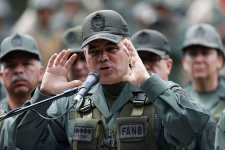 Venezuela's Defense Minister Vladimir Padrino Lopez gestures during a news conference. REUTERS/Andres Martinez Casares