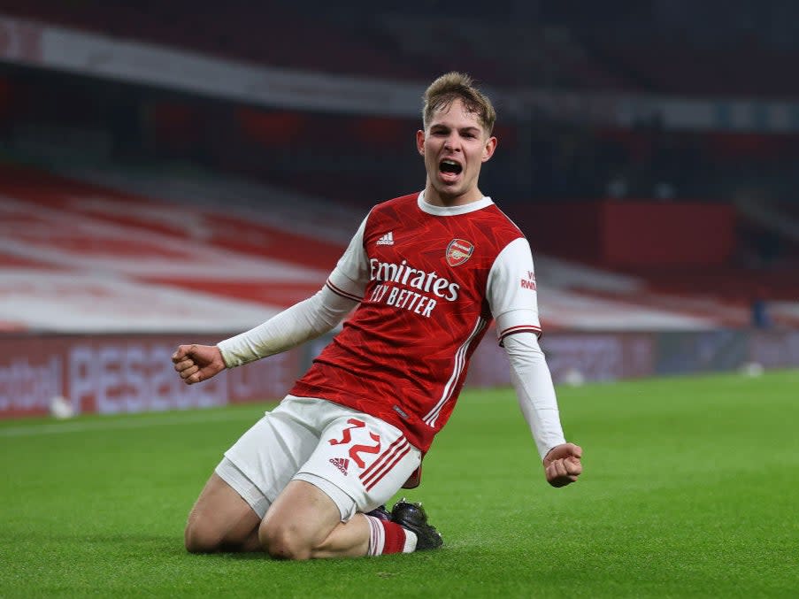 Smith Rowe celebrates scoring Getty Images