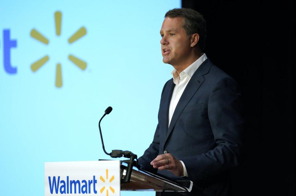 <span class="caption">WalMart CEO Doug McMillan has engaged with policymakers regarding gun control.</span> <span class="attribution"><a class="link " href="https://www.gettyimages.com/detail/news-photo/doug-mcmillon-walmart-president-and-ceo-speaks-at-the-news-photo/963728966?adppopup=true" rel="nofollow noopener" target="_blank" data-ylk="slk:Rick T. Wilking/Getty Images;elm:context_link;itc:0;sec:content-canvas">Rick T. Wilking/Getty Images</a></span>