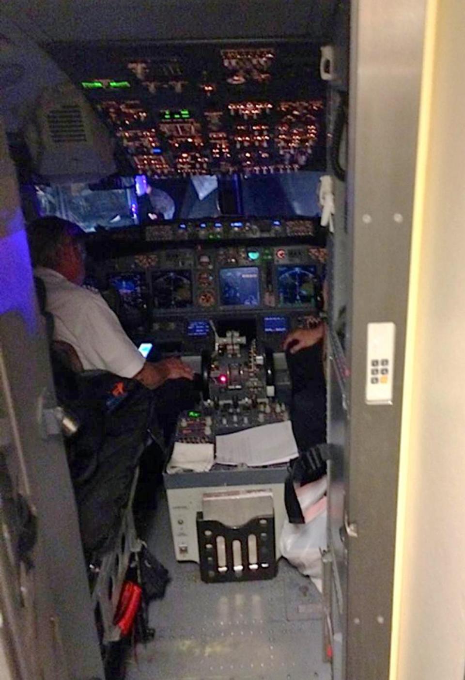 This Sunday, Jan. 12, 2014 photo provided by Scott Schieffer, shows the cockpit of a Southwest Airlines flight that was supposed to land at Branson Airport in Branson, Mo., but instead landed at Taney County Airport, in Hollister, Mo., that only has about half as much runway. A Southwest spokesman said all 124 passengers and five crew members were safe. (AP Photo/ Scott Schieffer) MANDATORY CREDIT