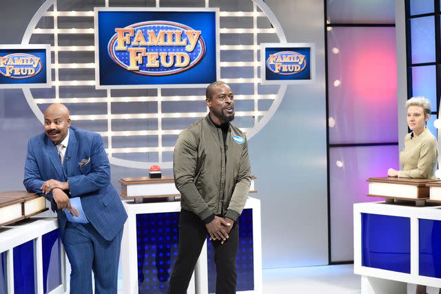 <p>Will Heath/NBCU Photo Bank/NBCUniversal via Getty</p> Kenan Thomson as Steve Harvey, Sterling K. Brown as Common, Kate McKinnon as Frances McDermott during "Family Feud Oscars Edition" in Studio 8H on March 10, 2018.