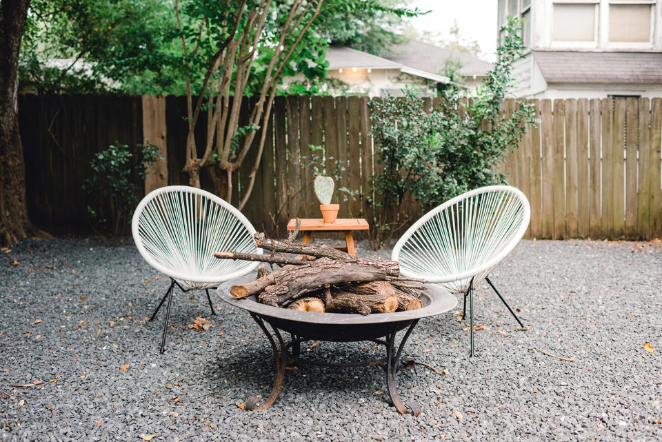 <p> One way to create a more cohesive feel is to mimic the shape of your fire pit with your chair choices. In this instance the curvy shapes work together perfectly.&#xA0; </p> <p> &#x2018;Backyard fire pits are an inexpensive way to add a &quot;destination&quot; to your outdoor space, surround it with a few cute outdoor chairs and watch your friends and family gather!&#x2019; says Mimi Meacham, founder and principal designer at <u>Marian Louise Designs</u>.&#xA0; </p>