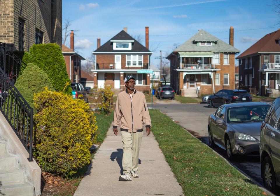 Anthony Patterson, 64, of Detroit, goes for a short walk in his neighborhood in Detroit on Monday, Nov. 14, 2022. Patterson smoked for years, but had never been screened for lung cancer. Two years ago, a CT scan found a nodule that turned out to be cancerous in his lung.