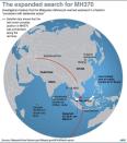 Graphic on the expanded search for the missing Malaysia Airlines Flight MH370