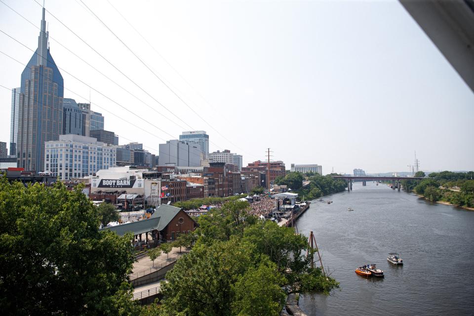 Country music fans watch live music at the Riverfront Stage during the 50th annual CMA Music Festival in Nashville on June 8, 2023.