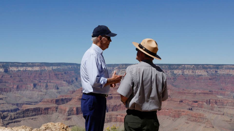 Biden speaks with Ed Keable, superintendent of Grand Canyon National Park, on Tuesday. - Jonathan Ernst/Reuters