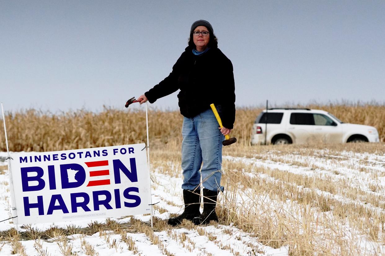 <p>Minnesota farmer Meg Stuedemann proudly displays her politics</p> (REUTERS)