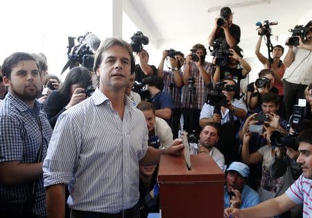 Uruguayan National Party presidential candidate Luis Lacalle Pou casts his vote at a polling station in Canelones October 26, 2014. REUTERS/Andres Stapff