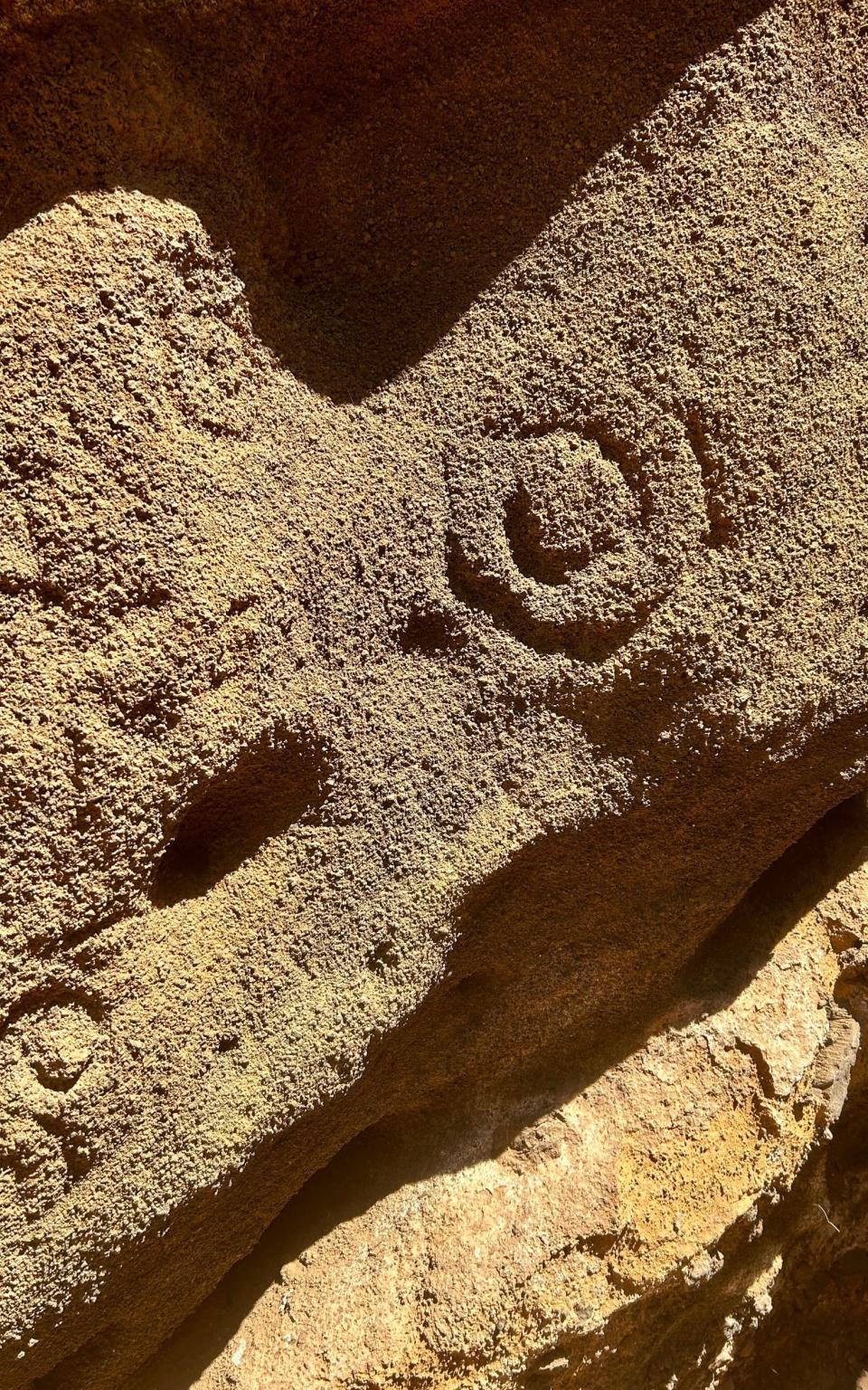 Writer and broadcaster Kate Humble visits La Palma Benahoare rock carving - Ludo Graham