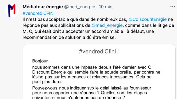 Médiateur de l'énergie sur Twitter