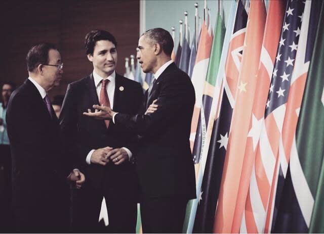 Justin Trudeau via Instagram: “November 2015: Meeting with US President Barack Obama and UN Secretary-General Ban Ki-moon at the G20 summit in Turkey. #first100″ 