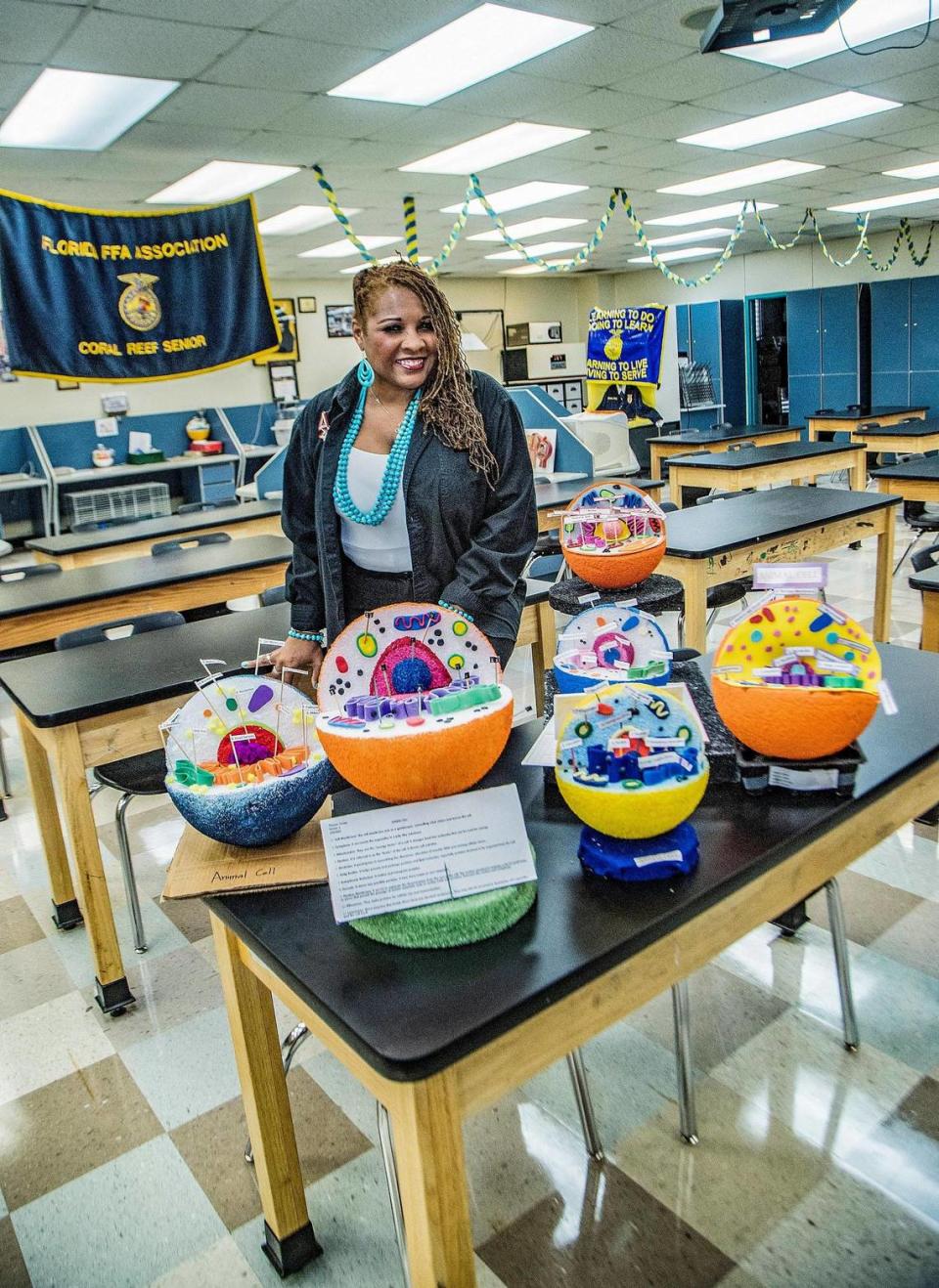 Nyree Washington in her Coral Reef Senior High classroom, as she gets ready for the beginning of the new school year on Friday. She has been a teacher for 25 years. Classes start Wednesday for Miami-Dade Public Schools.