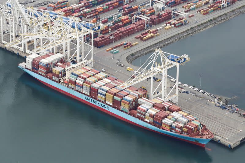 FILE PHOTO: The ship Anna Maersk is docked at Roberts Bank port carrying 69 containers of mostly paper and plastic waste returned by the Philippines