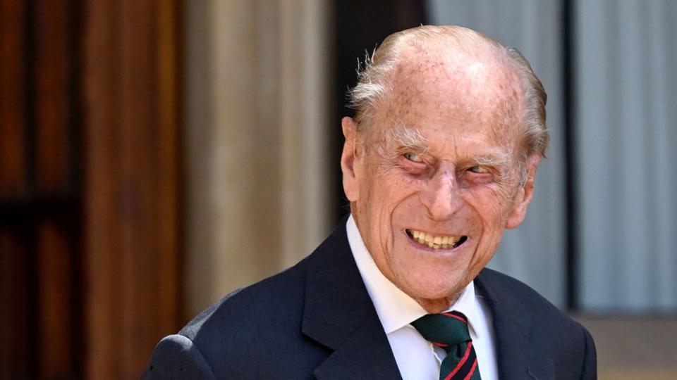 Prince Philip, Duke of Edinburgh (wearing the regimental tie of The Rifles) attends a ceremony to mark the transfer of the Colonel-in-Chief of The Rifles from him to Camilla, Duchess of Cornwall at Windsor Castle on July 22, 2020 in Windsor, England