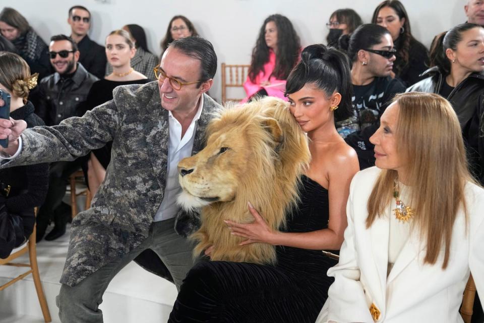 Kylie Jenner and poses for a seflie at the Schiaparelli show in Paris (AP)