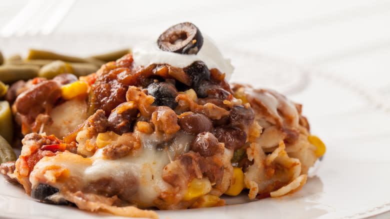 Mexican lasagna on plate