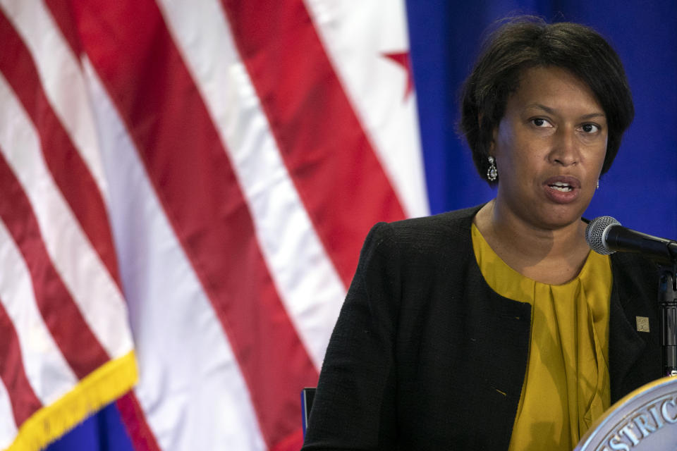 District of Columbia Mayor Muriel Bowser speaks during a news conference, Thursday, July 30, 2020, in Washington, where it was announced that District of Columbia public schools will be all virtual through Nov. 6. (AP Photo/Jacquelyn Martin)