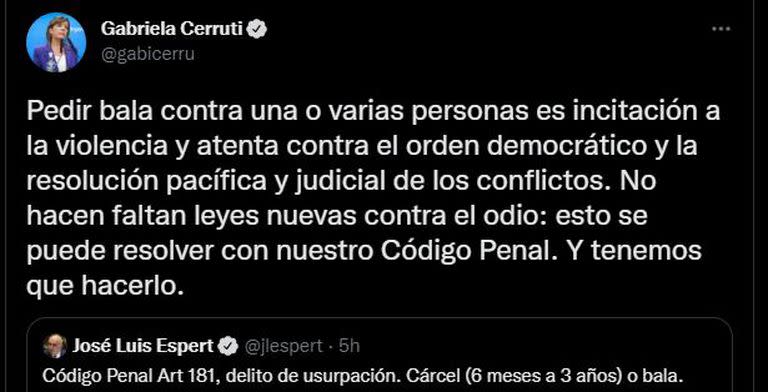 La publicación de Espert y el comentario de Cerruti.