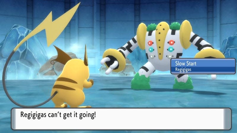 Raichu is shown facing Regigigas, who 