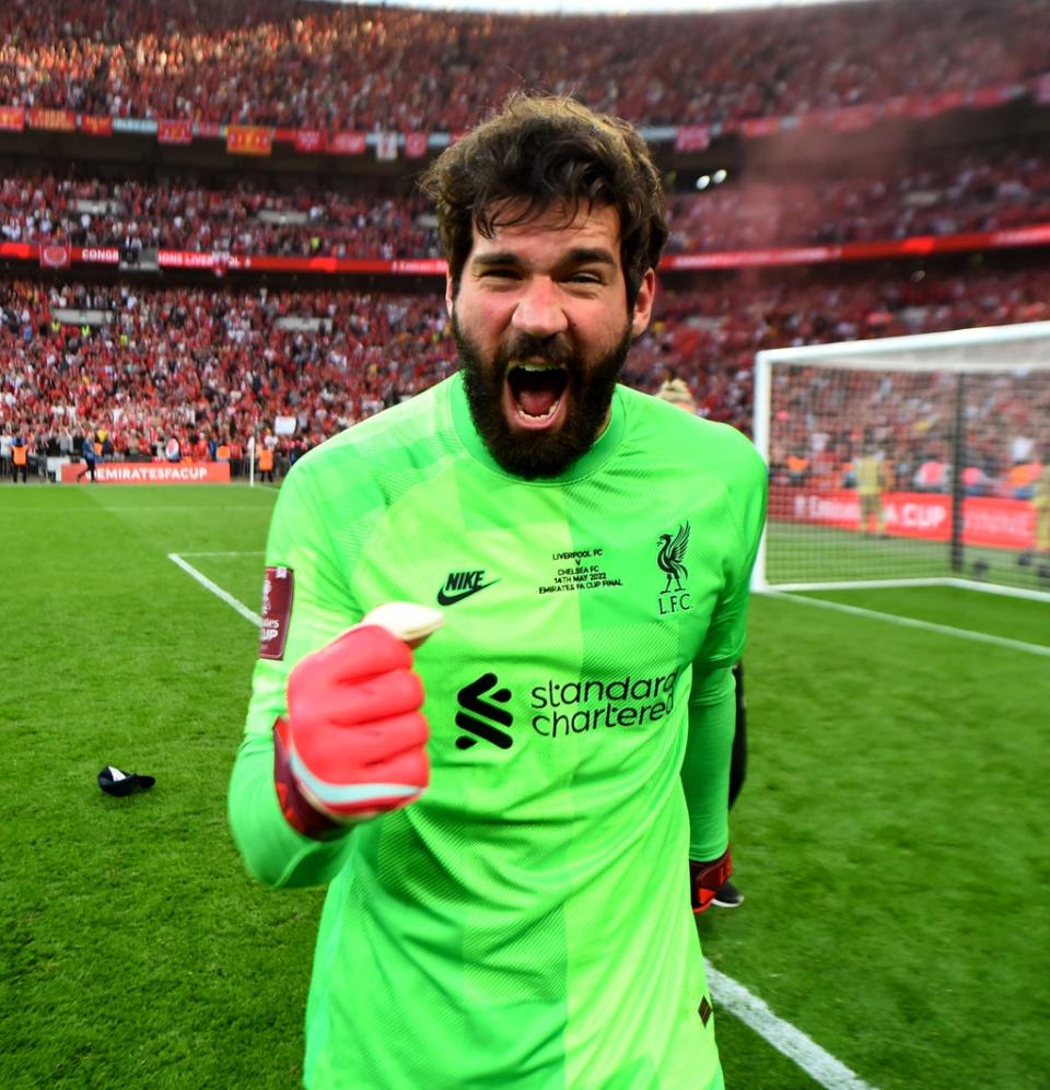 Alisson Becker of Liverpool celebrates (Liverpool FC via Getty Images)