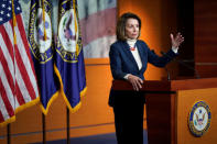 Speaker of the House Nancy Pelosi (D-CA) speaks during a press briefing on the 27th day of a partial government shutdown on Capitol Hill in Washington, U.S., January 17, 2019. REUTERS/Joshua Roberts