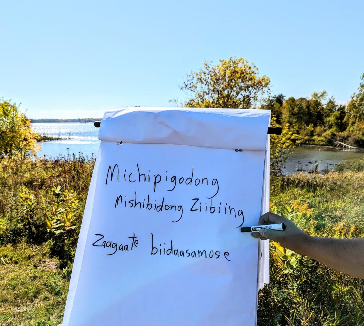 The author captures threads of a dialect by recording words for "Michipicoten" in an open-air meeting with community elders. John-Paul Chalykoff, <a href="http://creativecommons.org/licenses/by-nd/4.0/" rel="nofollow noopener" target="_blank" data-ylk="slk:CC BY-ND;elm:context_link;itc:0;sec:content-canvas" class="link ">CC BY-ND</a>