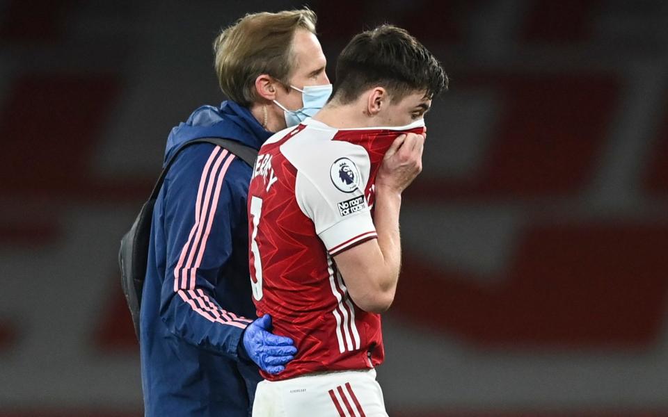 Kieran Tierney limps off the pitch - KEVIN QUIGLEY