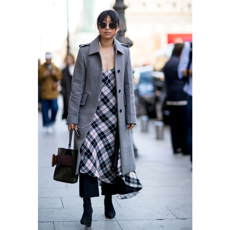 <p>Play with proportion (and stay warm) by topping cropped flares with a midi dress and long-line coat—just make sure they are in ascending order of length for a polished result.</p> <h4>Imaxtree</h4>