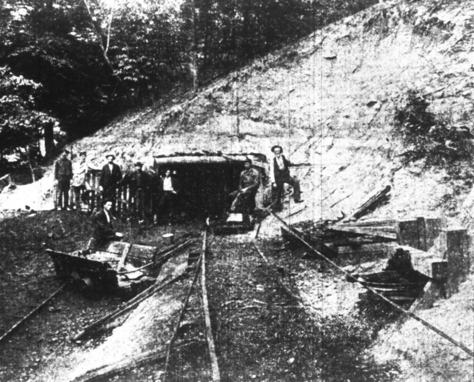 Entrance to Fraterville mine through which 216 men and boys in 1902 had “passed in good health and spirits to be brought out mangled corpses.” This photo was taken from microfilm of the Knoxville Journal and Tribune's May 23, 1902 edition.