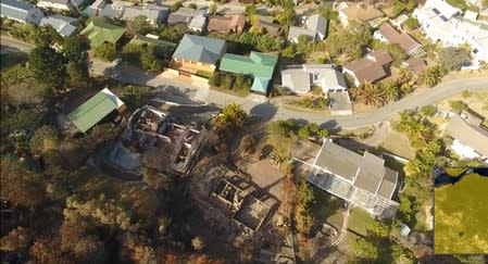 An aerial image shows the damage after a wildfire in Knysna