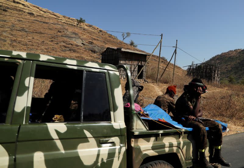 FILE PHOTO: Members of Ethiopian National Defense Force head to mission, in Sanja