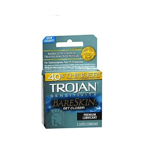 Trojan Sensitivity BareSkin Latex Condoms against white background