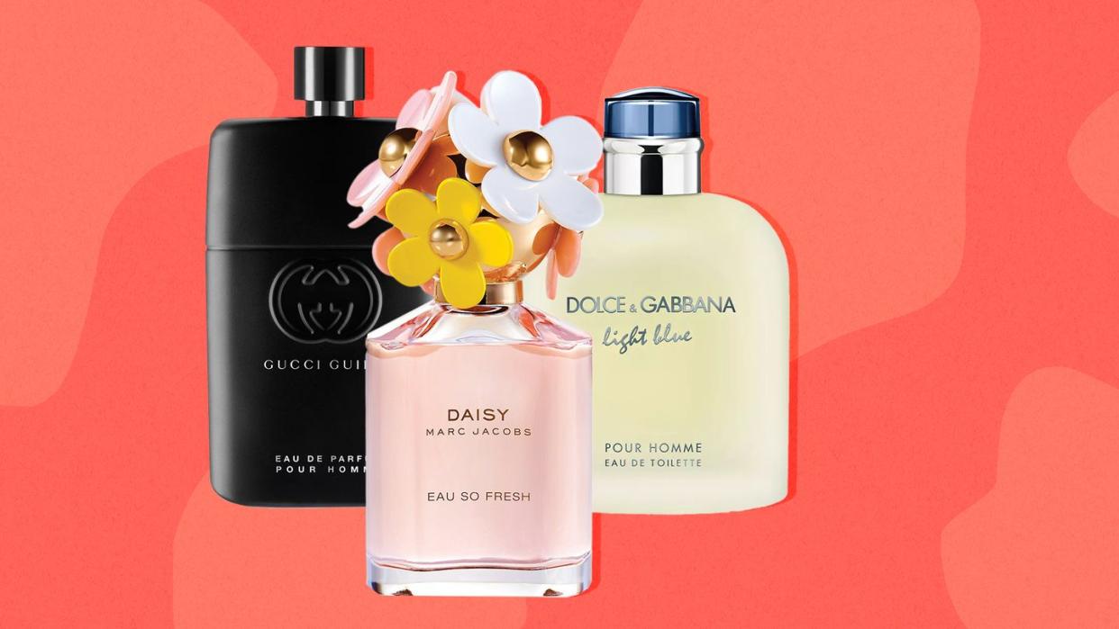 gucci, marc jacobs, dolce and gabbana cologne and perfume bottles