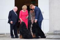 <p>Meghan and Harry met the President of Ireland, Michael Higgins, Mrs Higgins, and their two massive dogs, Bród and Síoda.</p>