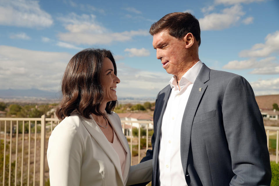 Sam Brown with his wife Amy. (Alex Tabet / NBC News)