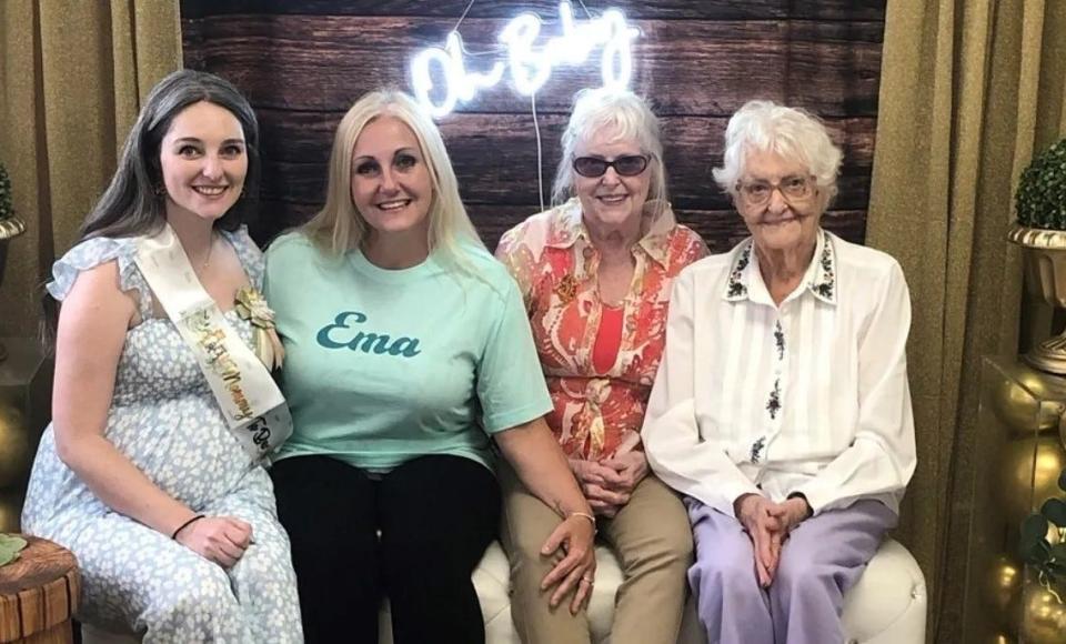 Four out of the five-generations. From left to right: Kayley Gibson (27); Erica-Kilcoyne Rubinski (45); Sandra Albrecht (72); and Cynthia Clark (97).