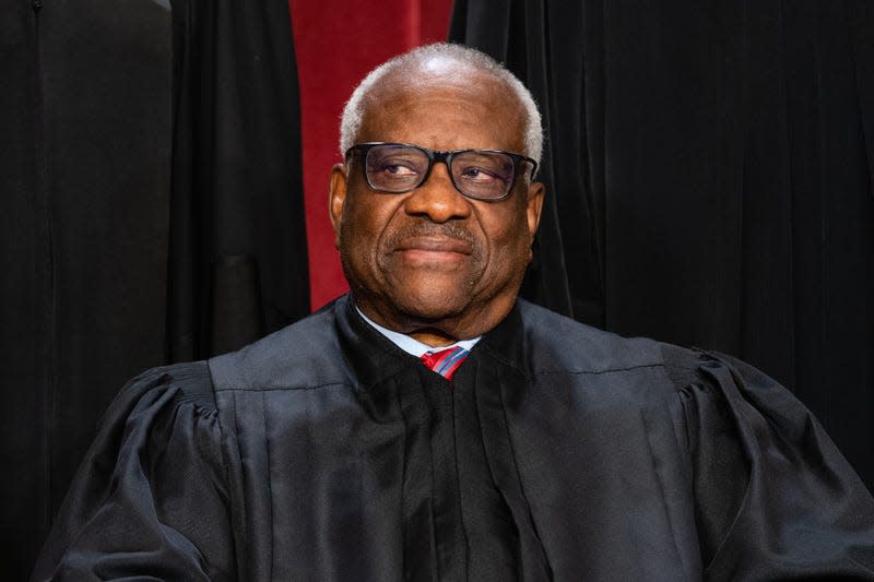 Associate Justice Clarence Thomas during the formal group photograph at the Supreme Court in Washington, DC, US, on Friday, Oct. 7, 2022. 