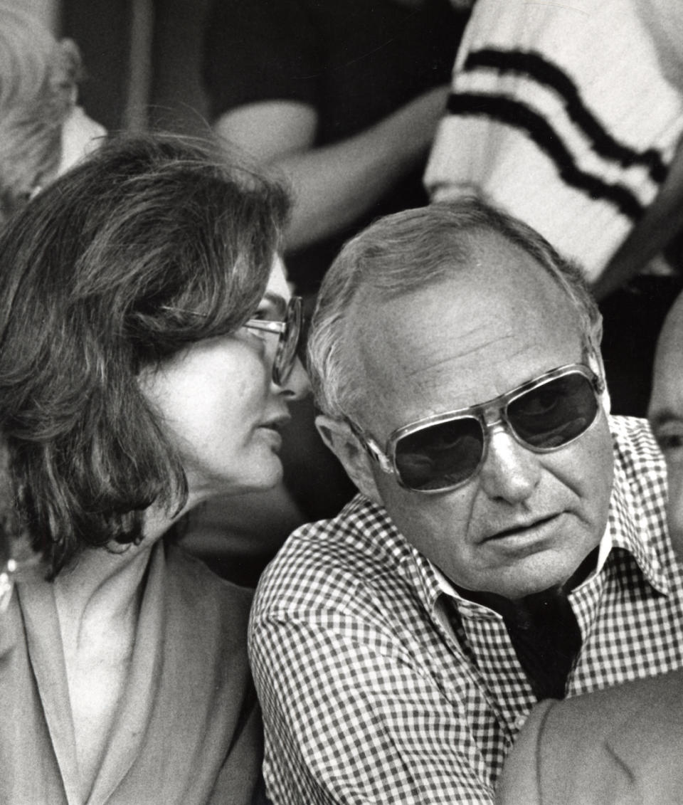 Jackie Kennedy Onassis and Jack Warnecke during 7th Annual RFK Pro-Celebrity Tennis Tournament at Forest Hills in New York City, New York, United States. (Photo by Ron Galella/Ron Galella Collection via Getty Images)