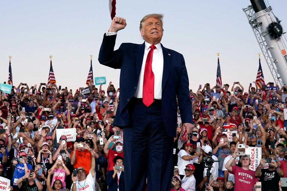 President Donald Trump arrives for a campaign rally at Orlando Sanford International Airport on Monday. Heading into the second-to-last week of the presidential campaign, the Real Clear Politics average of Florida polls has Trump trailing Joe Biden by 2.7 percentage points and surveys consistently show Trump’s support is down among seniors.