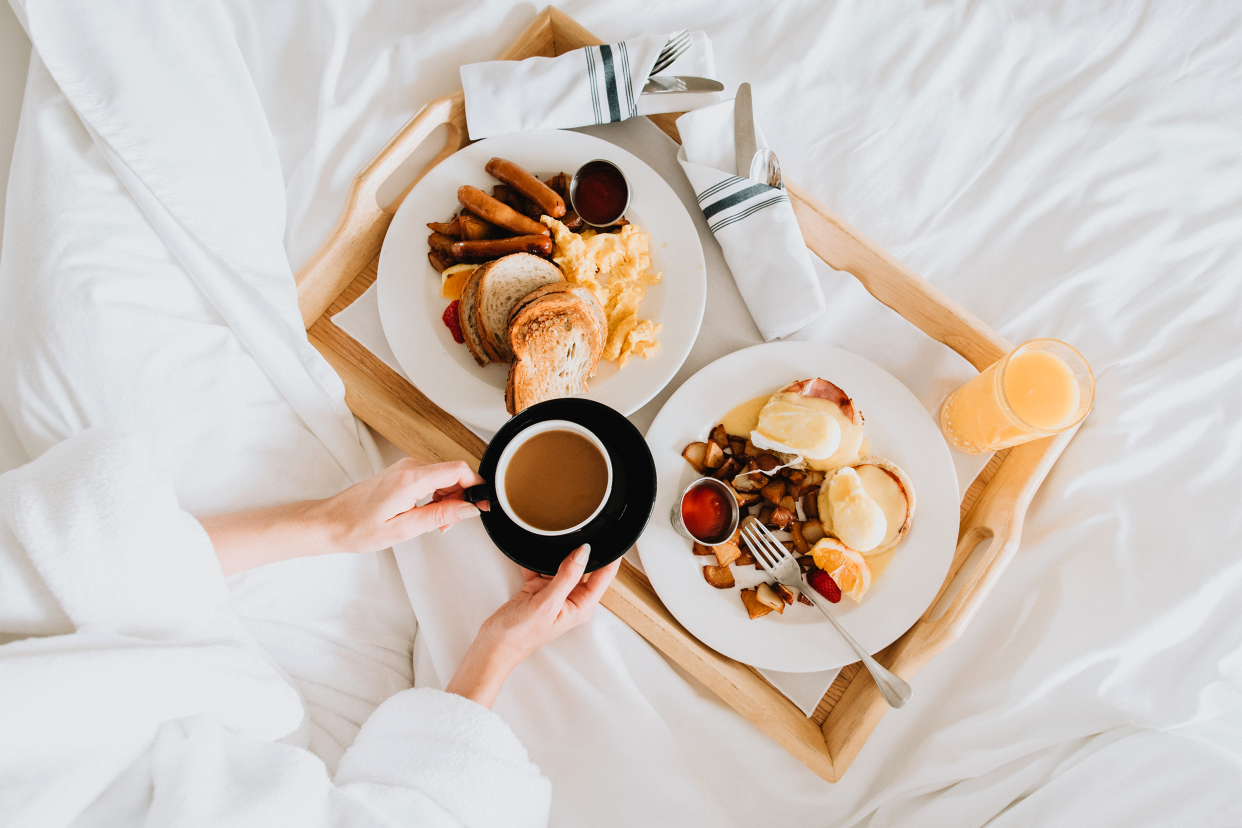 Hotel breakfast in bed