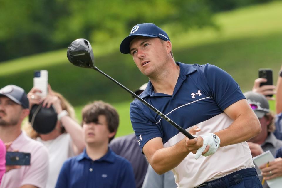 Jordan Spieth, hitting his tee shot on the 13th hole during a practice round Tuesday at Southern Hills Country Club, is looking to join the exclusive club that includes Gene Sarazen, Ben Hogan, Gary Player, Jack Nicklaus and Tiger Woods.