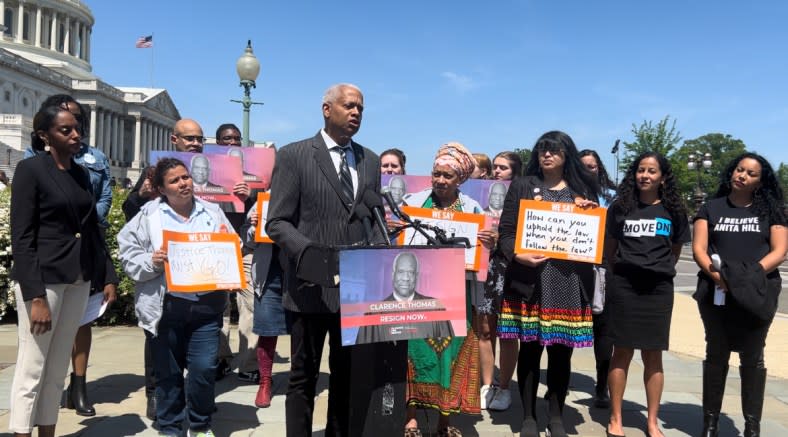 Congressman Hank Johnson, D-GA, delivers remarks at a press conference on Wednesday, April 19, 2023 to demand Supreme Court Justice Clarence Thomas resign. Credit: Ashlee Banks