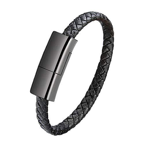 2) USB Braided Leather Charging Bracelet