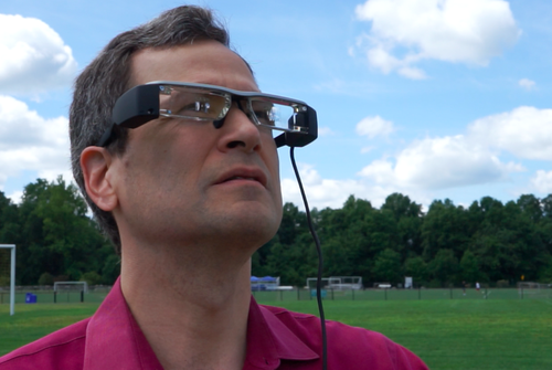 David Pogue wearing Epson Moverio BT200 glasses