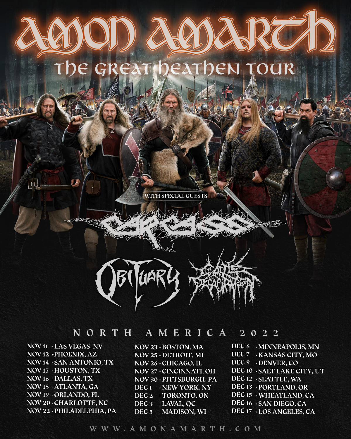 Amon Amarth Announce Fall 2022 North American Tour with Carcass