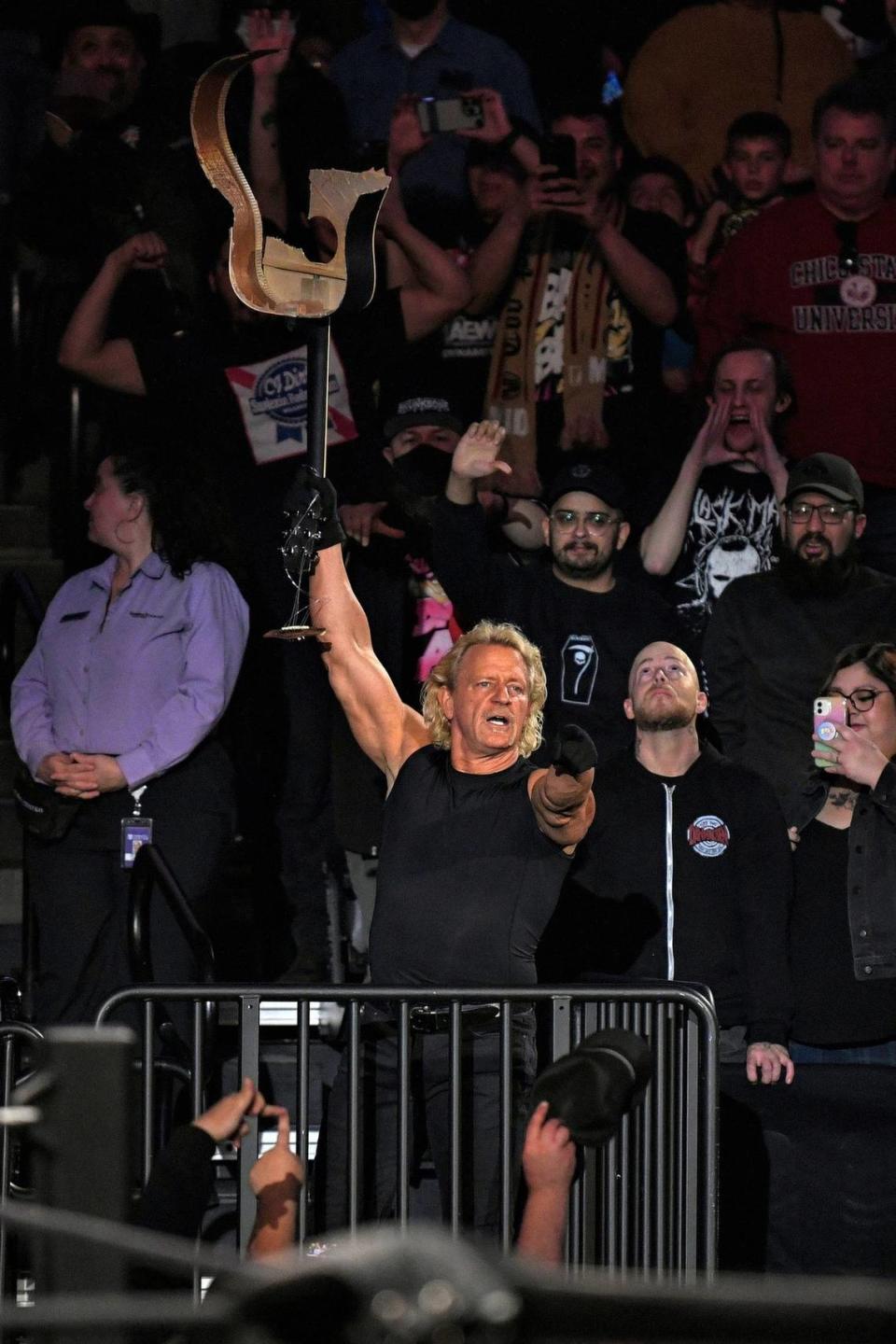 “The Last Outlaw” Jeff Jarrett with guitar at an All Elite Wrestling show.